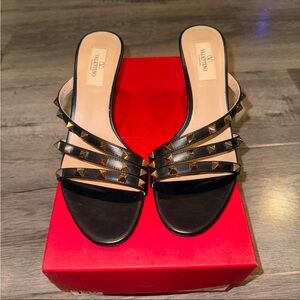 Valentino Black and Gold Studded Sandals